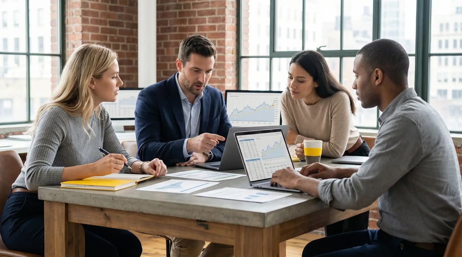 42 Advisory accountants collaborating with Melbourne business clients on financial strategy and reporting