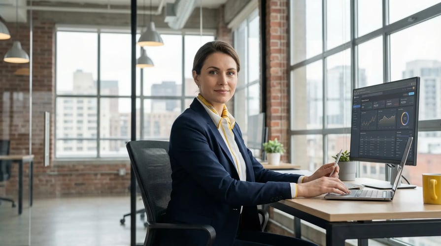Professional Melbourne accountant working on financial forecast in modern office — representing 42 Advisory’s expert business advisory and 3-way forecasting services