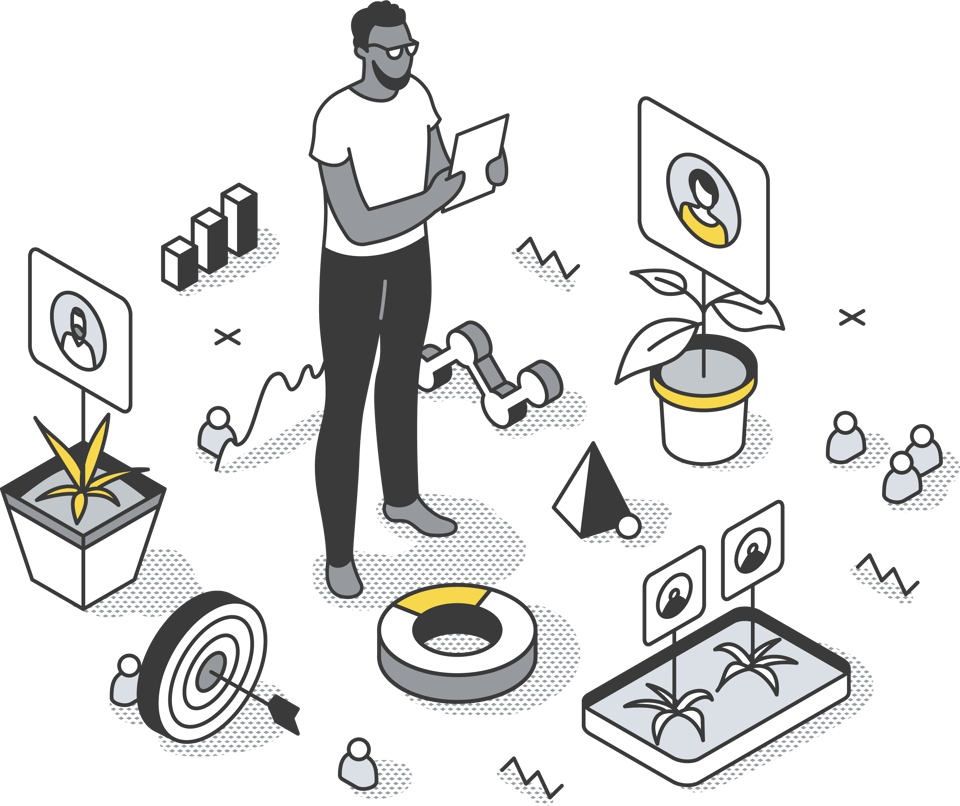 Illustration of a professional analysing data charts and business metrics — symbolising startup accounting, KPI reporting, and financial system integration by 42 Advisory