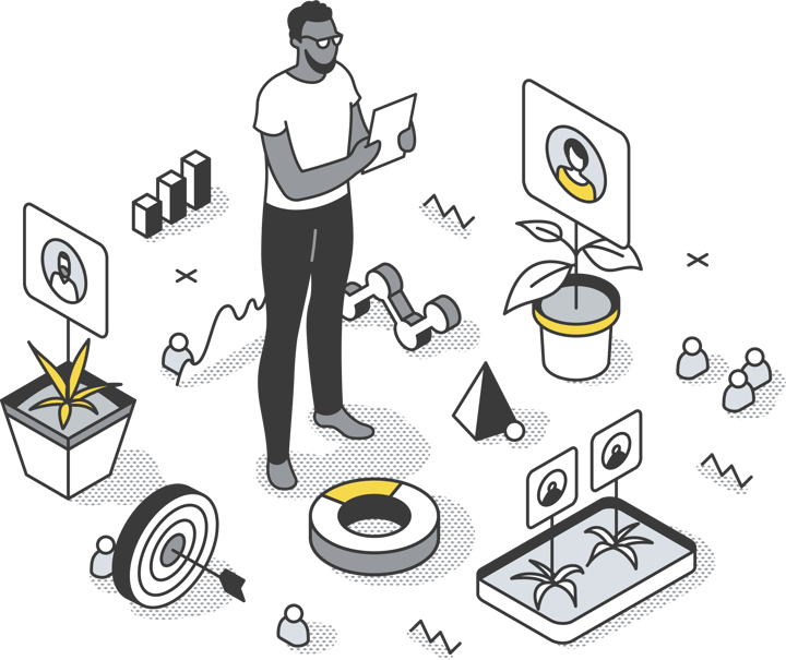 Illustration of a professional analysing data charts and business metrics — symbolising startup accounting, KPI reporting, and financial system integration by 42 Advisory