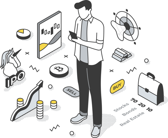 Illustration of a business professional analysing financial data, investment charts, and growth metrics — representing 42 Advisory’s accounting and business advisory services in Melbourne.
