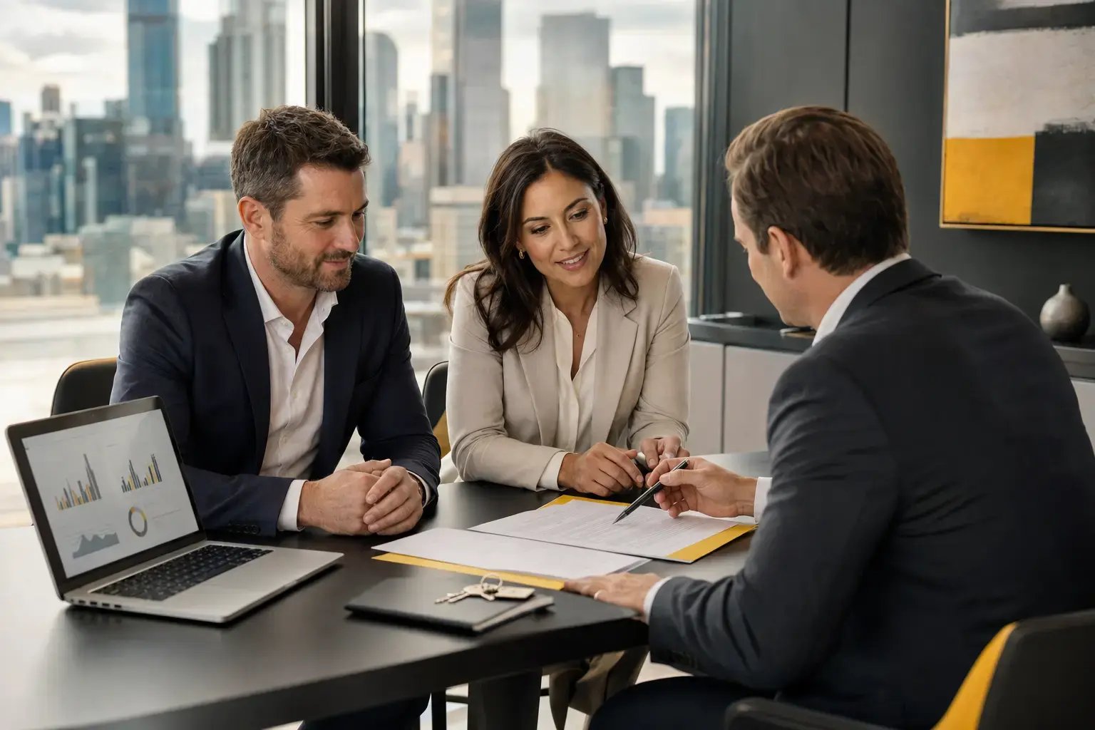 Melbourne finance adviser reviewing lending options with clients – 42 Advisory