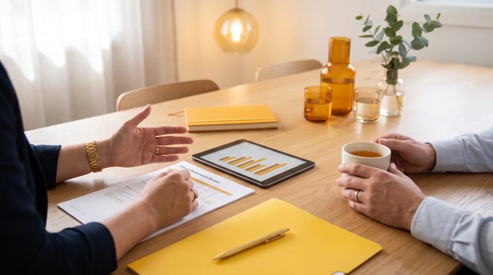 Oakleigh clients meeting with a 42 Advisory accountant to review financial reports