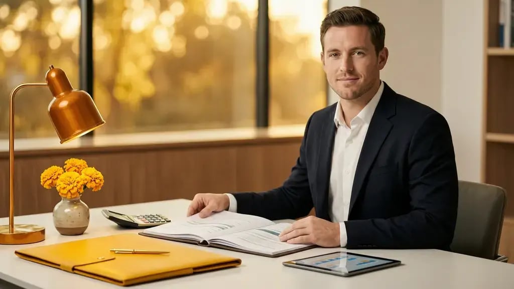 Young professional Melbourne accountant reviewing a business valuation report — 42 Advisory business valuation services