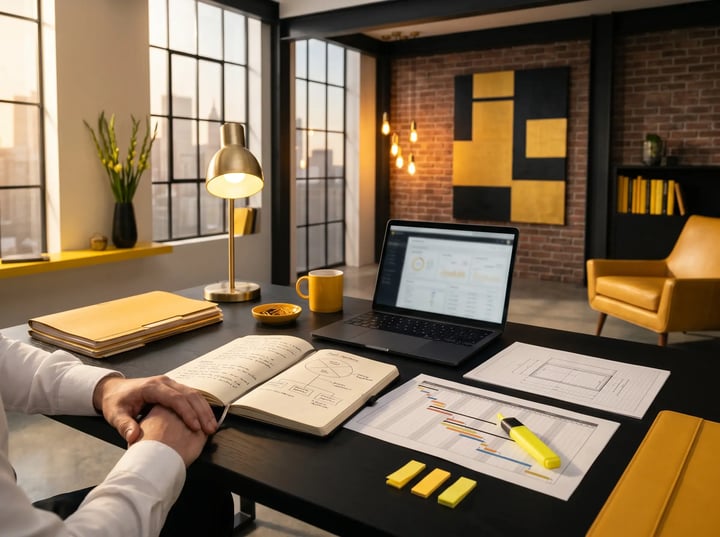 Organised R&D Tax Incentive project workstation showing contemporaneous documentation, project timeline, and yellow folders