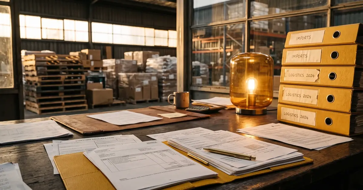 Landed cost documents and import declaration on an Australian importer's desk